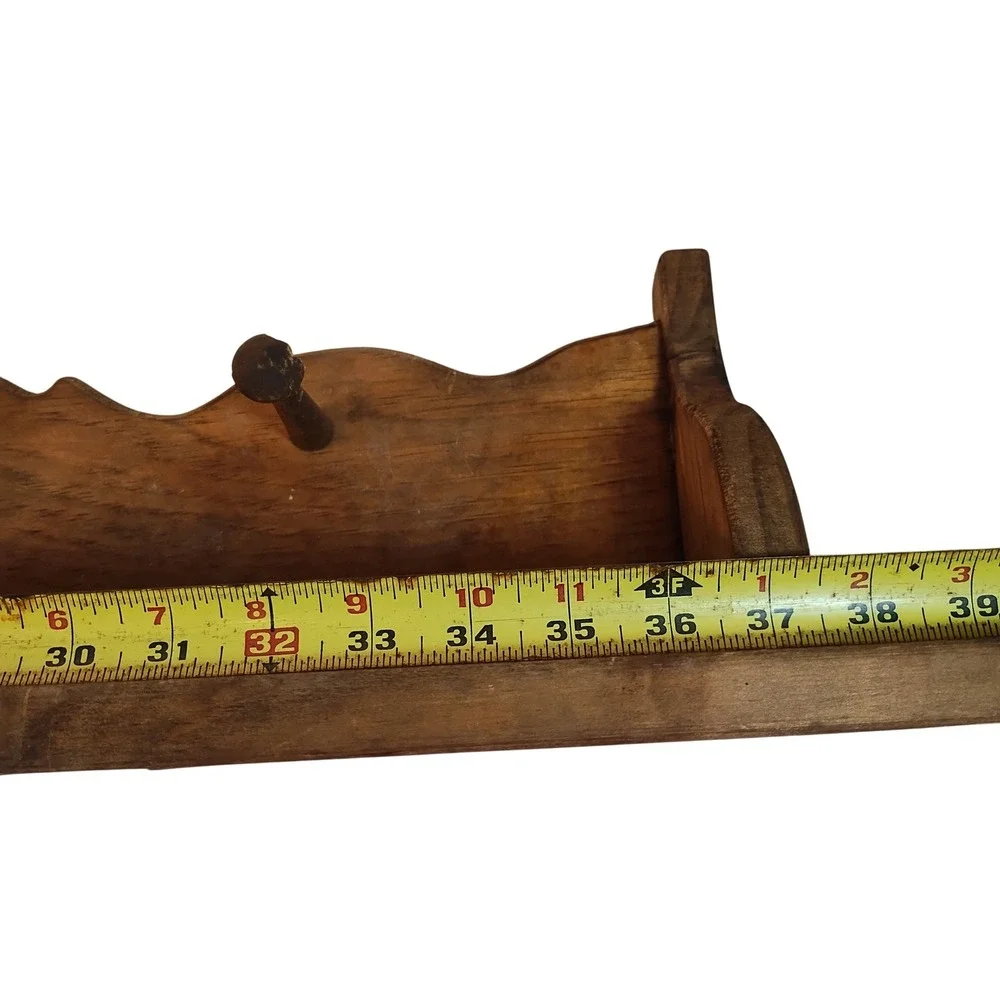 Vintage Wood Wall Shelf Scalloped Gingerbread Cutout 4 Peg Coat Rack Brown 48